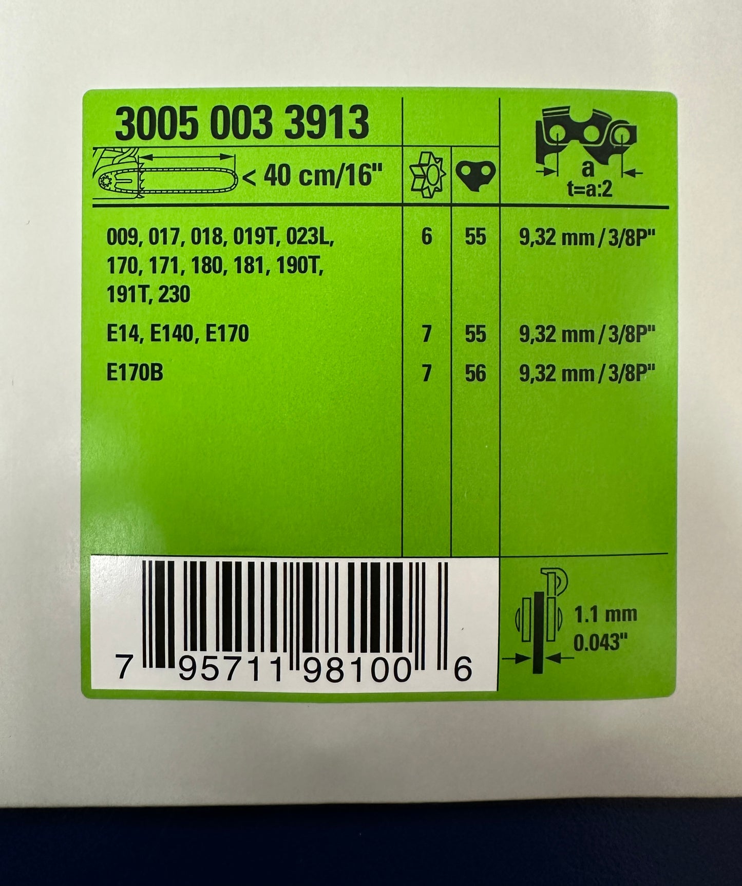 Stihl 16" Bar Fit for MS170/171/180/230 30050083913 same as 30050033913