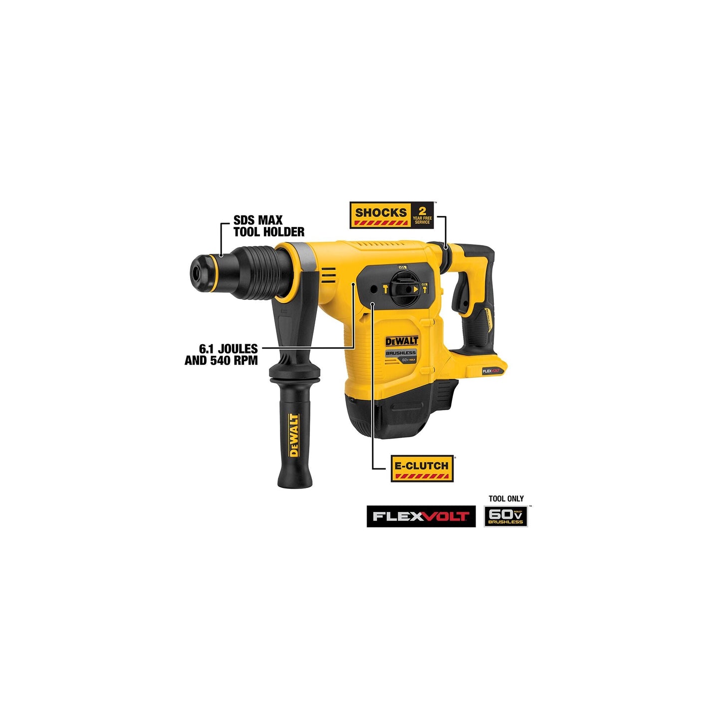 DeWalt 60V MAX* 1-9/16"
BRUSHLESS SDS MAX
COMBINATION HAMMER (TOOL ONLY)