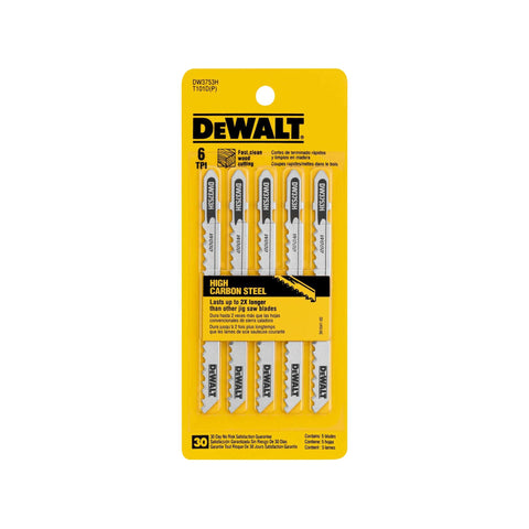 DeWalt 4" 6 TPI Fast Clean Cut Wood HCS T Shank Jig Saw Blade (5 PK)