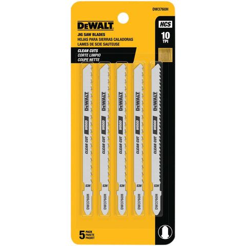 DeWalt 4" 10 TPI Fine Finish Wood Cut HCS T Shank Jig Saw Blade (5 PK)