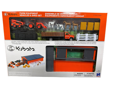 Kubota Farm Equipment Vehicles & Shed Set