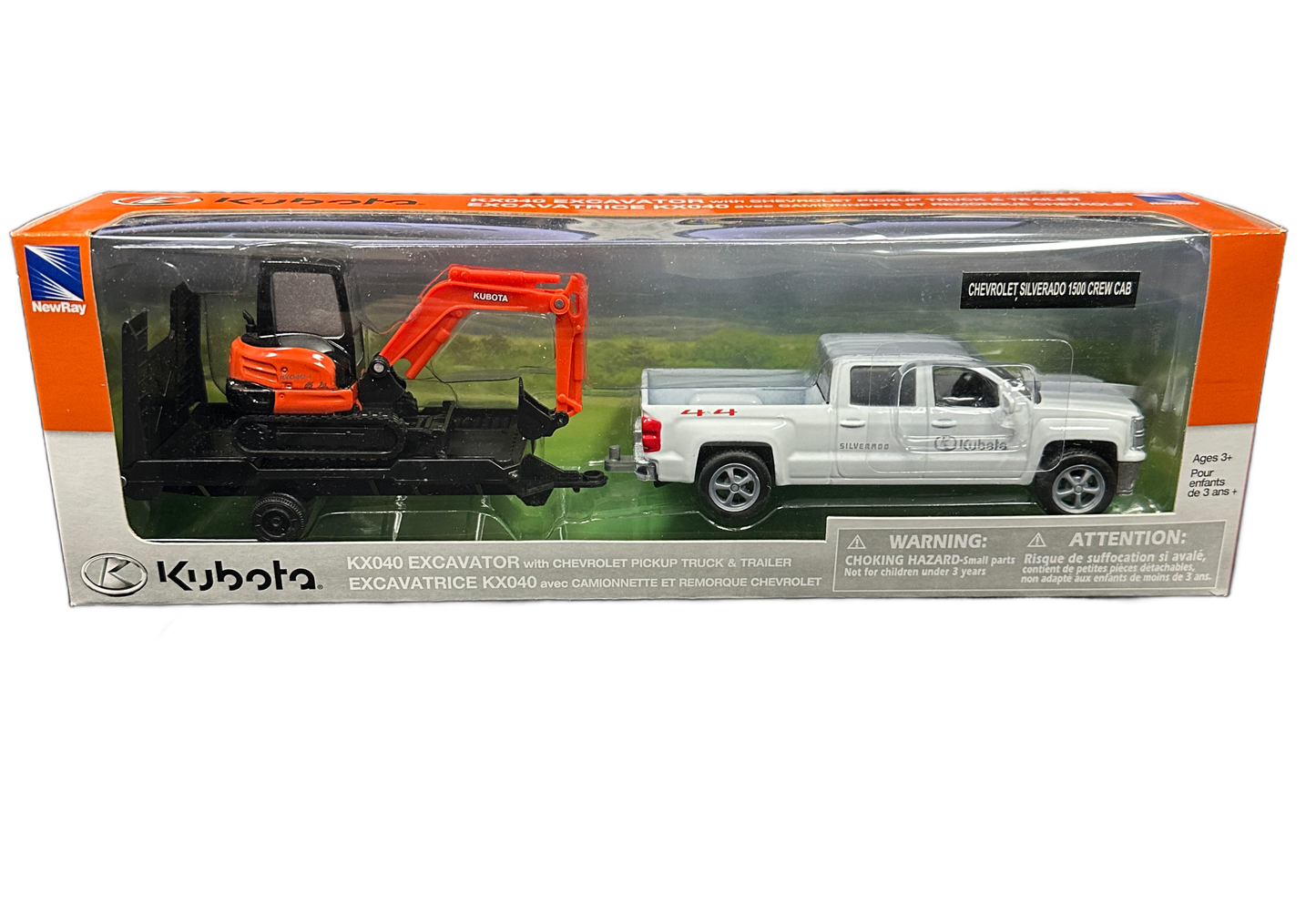 Kubota Toy Kubota KX040 Excavator Toy with Chevy Pick up and Trailer
