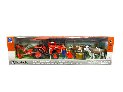 Kubota L6060 Tractor with Ranch Cows Playset