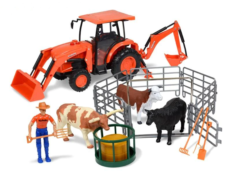 Kubota L6060 Tractor with Ranch Cows Playset