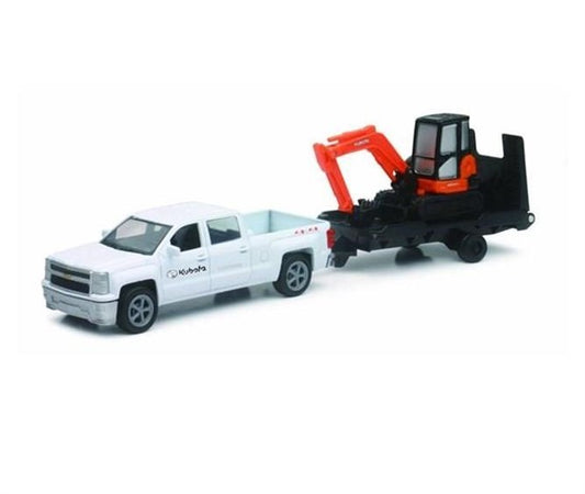 Kubota Toy Kubota KX040 Excavator Toy with Chevy Pick up and Trailer